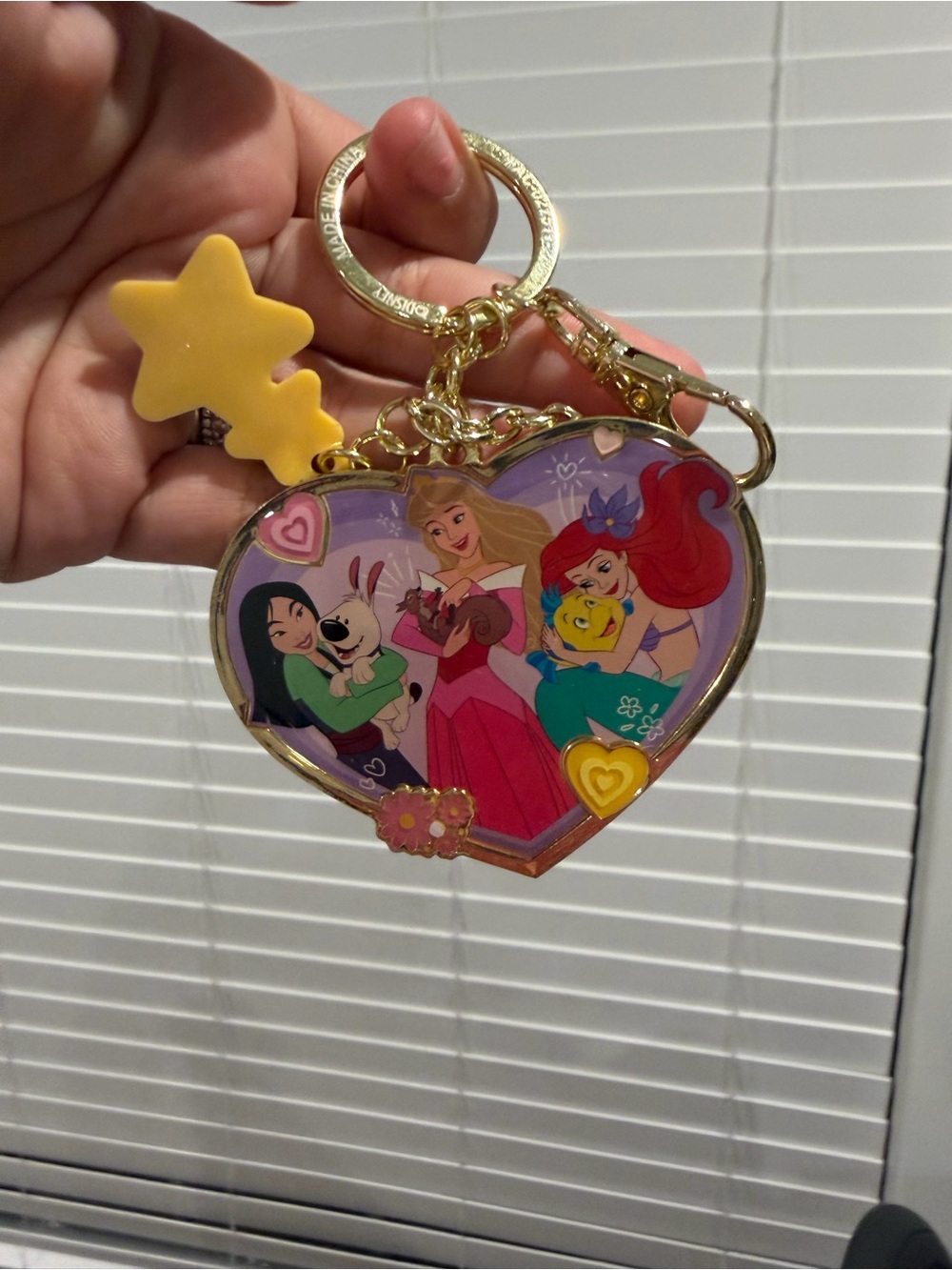 Disney Heart Keychain with Pink & Purple Princess Art
